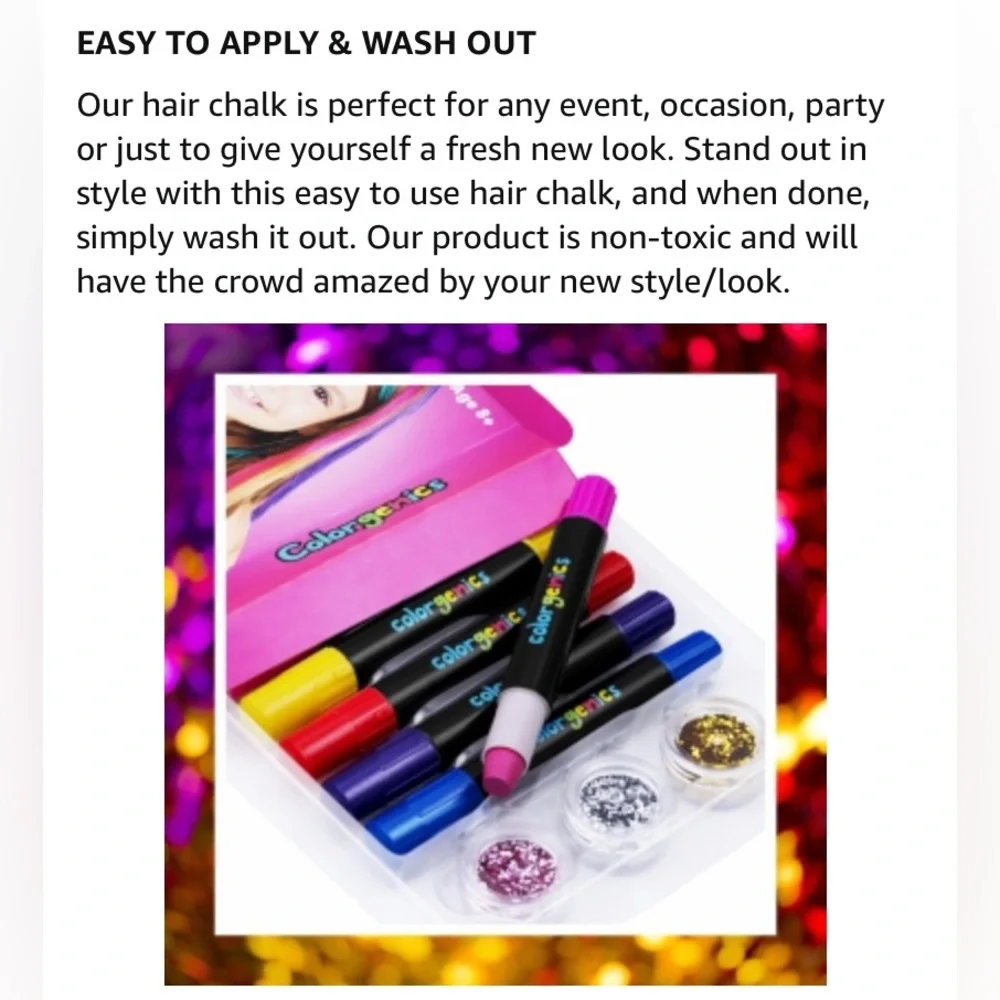 Colorgenics Set of 10 Hair Chalk Pens with 3 Bonus Glitters